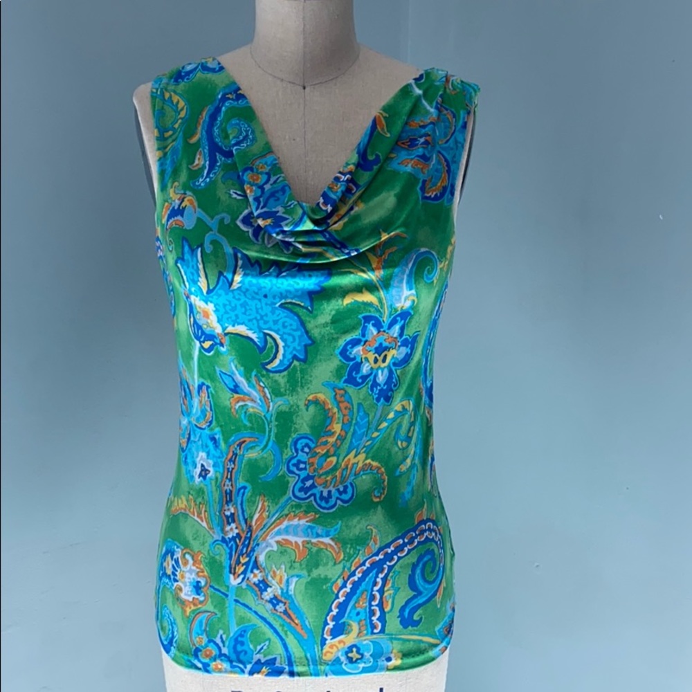 Ralph Lauren Green print cowl neck top